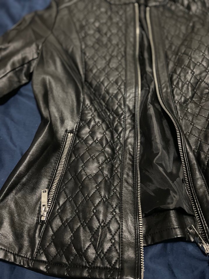 Kadın Siyah Deri Biker Ceket - Görsel 2