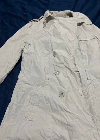 Düğmeli Beyaz Midi Kadın Trençkot - Görsel 6