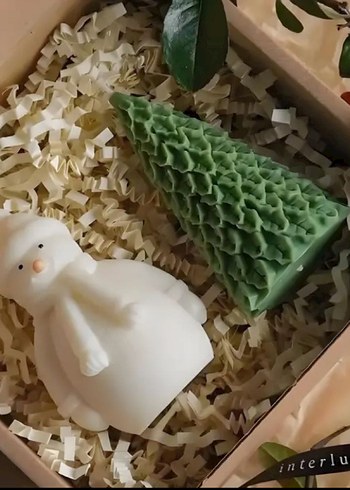 Beyaz Örgü Desenli Kardan Adam Mum - Görsel 2