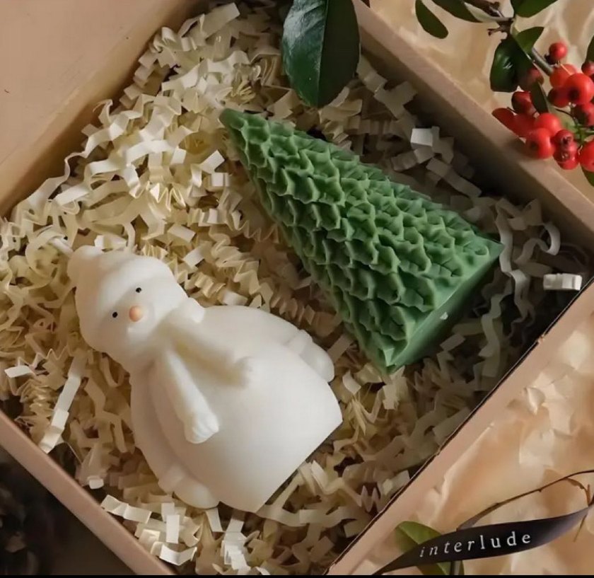 Beyaz Örgü Desenli Kardan Adam Mum - Görsel 2