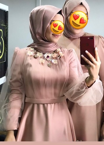 Pembe Uzun Kol Drapeli Tesettür Elbise - Görsel 3