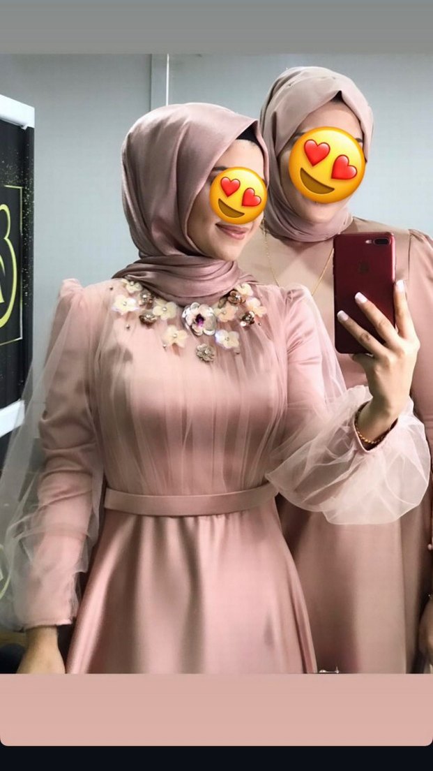 Pembe Uzun Kol Drapeli Tesettür Elbise - Görsel 3