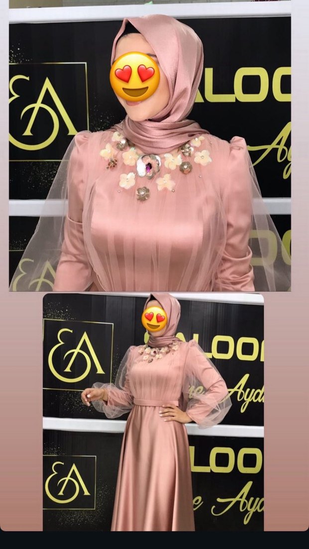 Pembe Uzun Kol Drapeli Tesettür Elbise - Görsel 2