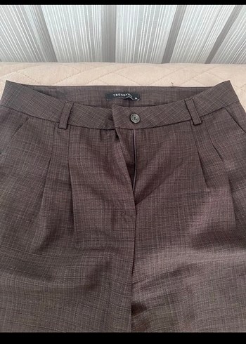 Kadın Kahverengi Keten Mini Pilili Kumaş Pantolon