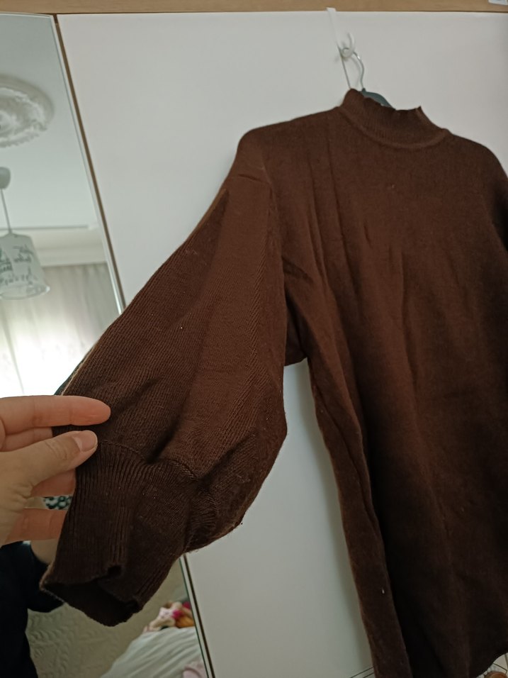 Kadın Kahverengi Boğazlı Triko Kazak - Görsel 2