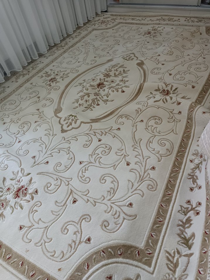 İşlemeli Beyaz Klasik Halı Merinos halı 6 metre - Görsel 3