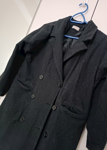 Siyah Çift Düğmeli Uzun Kaban - Görsel 3