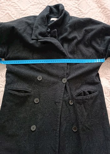 Siyah Çift Düğmeli Uzun Kaban - Görsel 7