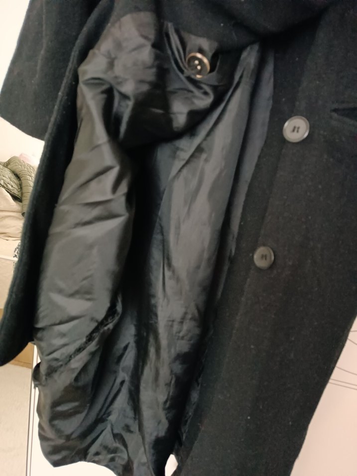 Siyah Çift Düğmeli Uzun Kaban - Görsel 5