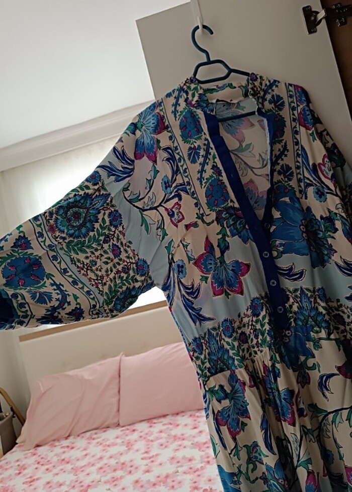 Desenli viskon elbise - Görsel 2