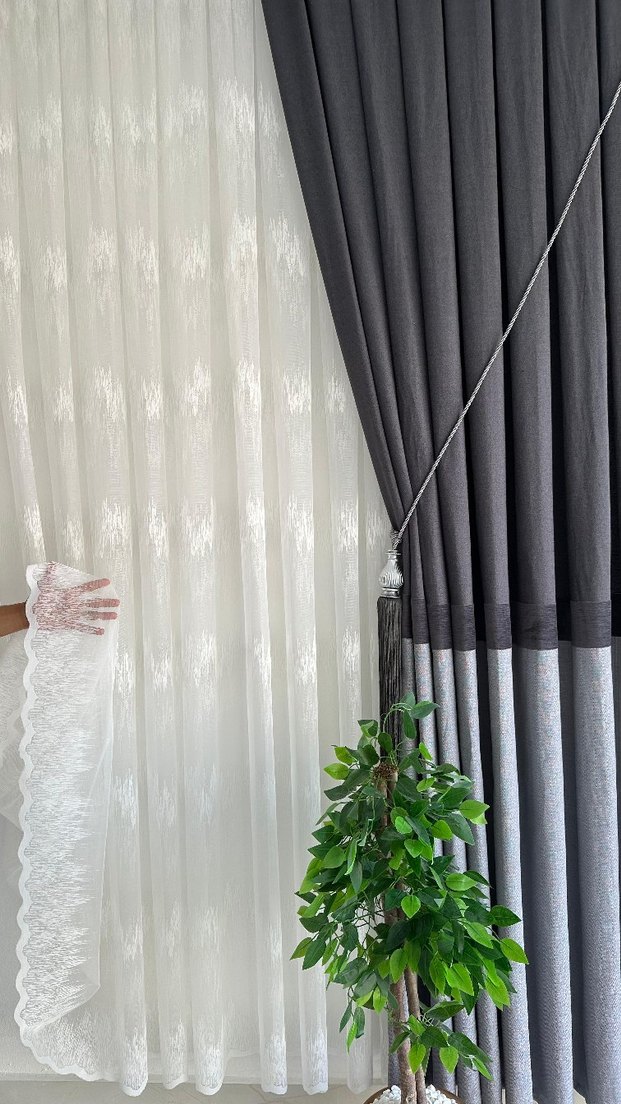 Modern Klasik Beyaz Nakışlı Tül Perde - Görsel 3