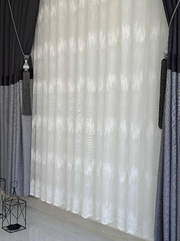Modern Klasik Beyaz Nakışlı Tül Perde - Görsel 5