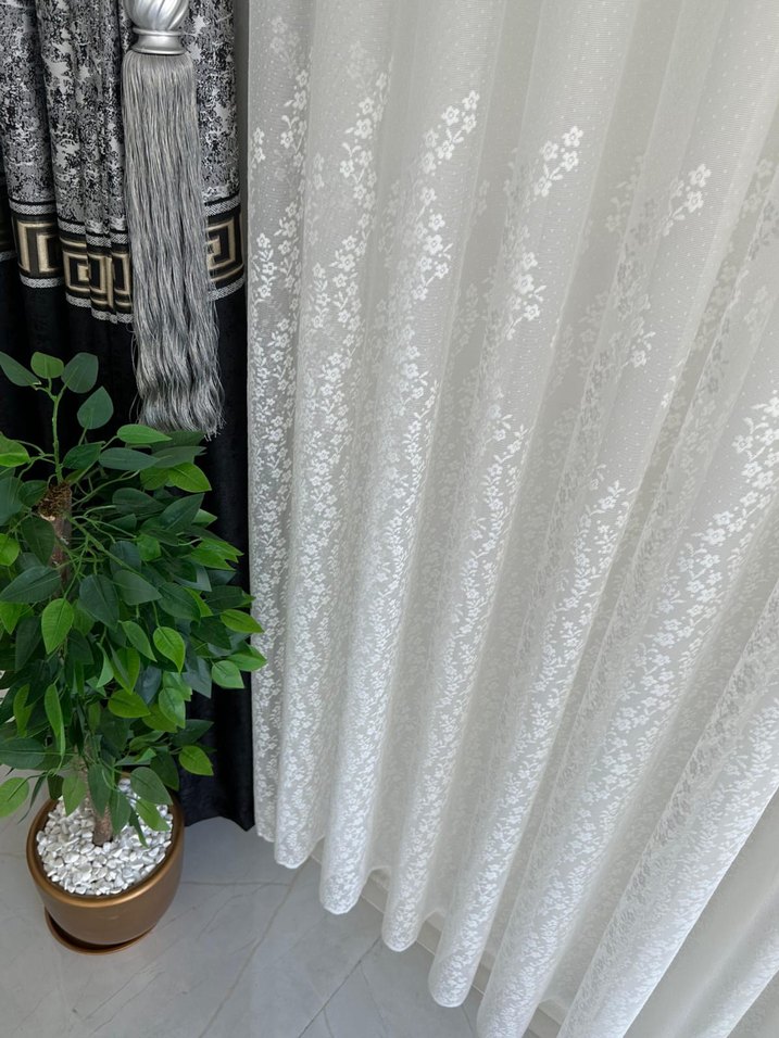 Modern Klasik Nakışlı Beyaz Perde - Görsel 3