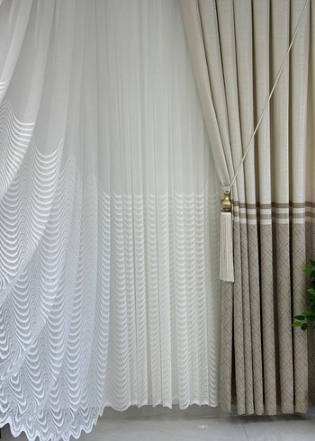 Modern Klasik Beyaz Nakışlı Tül Perde - Görsel 5