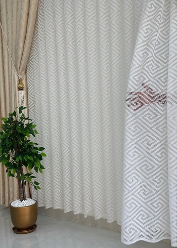 Modern Klasik Beyaz Nakışlı Tül Perde - Görsel 2