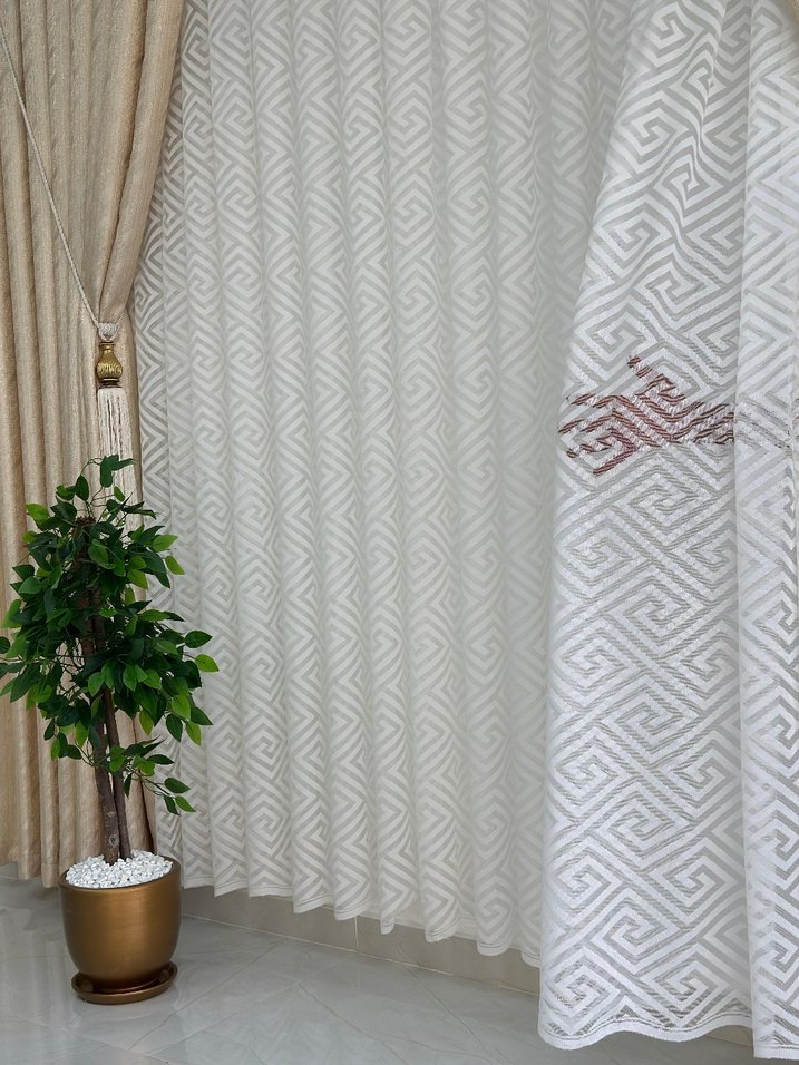 Modern Klasik Beyaz Nakışlı Tül Perde - Görsel 2