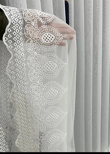 etek Nakışlı Beyaz Tül Perde - Görsel 5