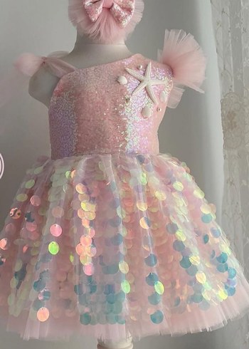 Pembe Parlak Payetli Kız Çocuk Abiye Elbise