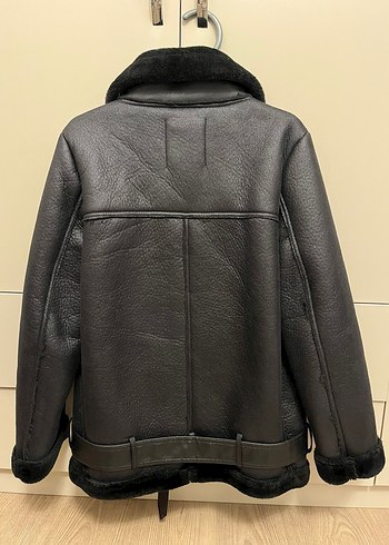 xs Beden Siyah Kürklü Deri Biker Ceket