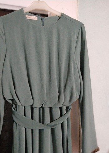 Uzun Kol, Kemerli Turkuaz Bohem Elbise - Görsel 2