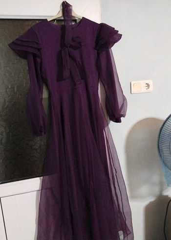 Uzun Mor Kadın Elbise Fırfır Detaylı - Görsel 2