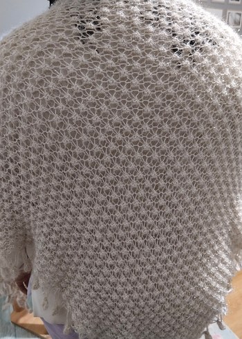 Dantel Detaylı Beyaz Kadın Triko Şal - Görsel 2