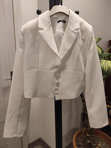 Diğer Beyaz crop blazer ceket