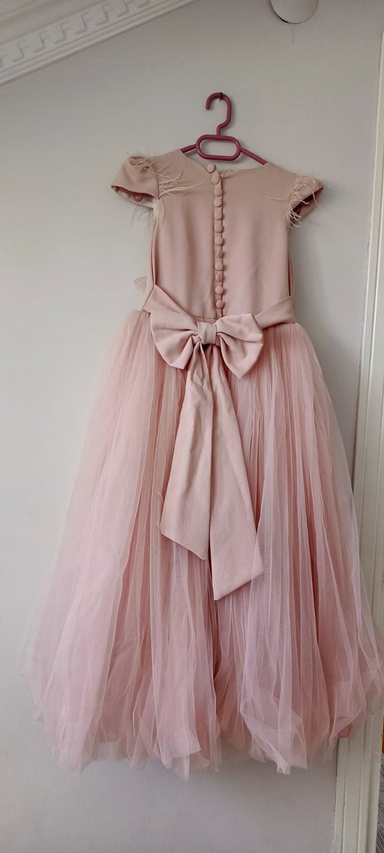 kız çocuk Pembe Dantel İşlemeli Uzun Abiye Elbise - Görsel 2