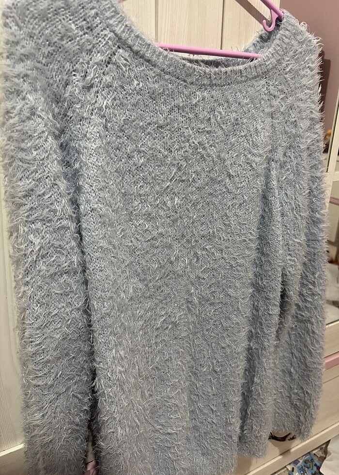 Mavi Kadın Tüylü Sweat Kazak - Görsel 2