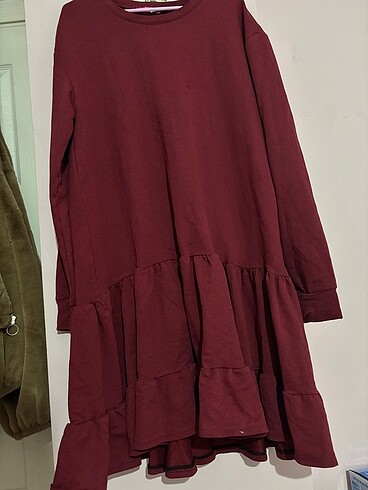 Kadın Bordo Eteği Büzgülü Elbise