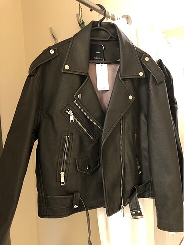 xs Beden yeşil Renk Mango Eskitilmiş Biker Ceket