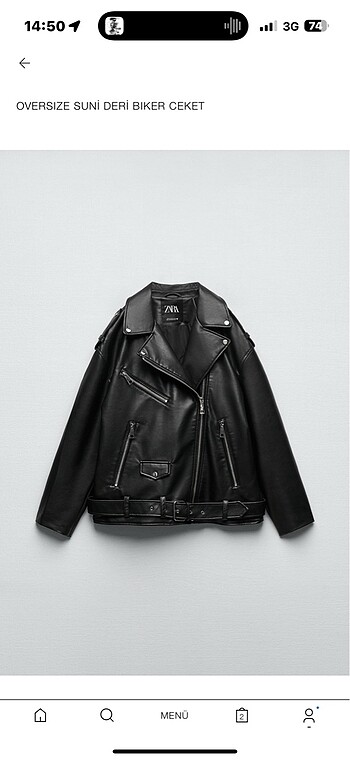 Zara OVERSIZE SUNI DERI BIKER CEKET