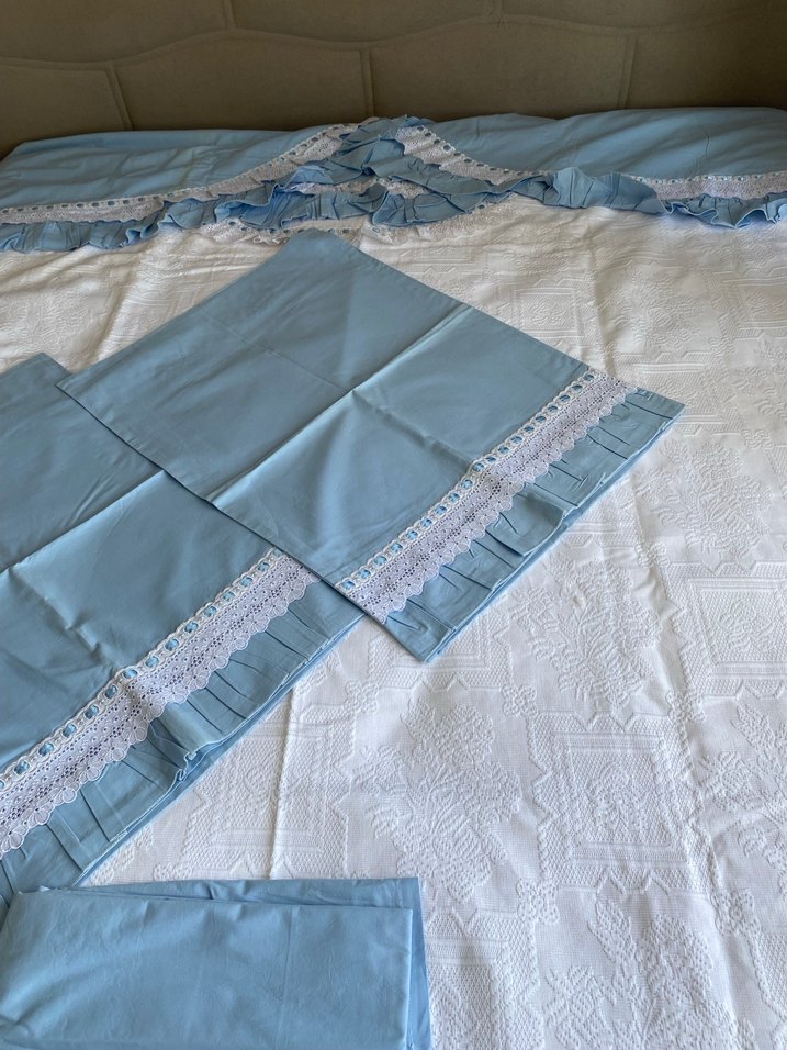 Nakışlı Pastel Mavi Nevresim Takımı - Görsel 4