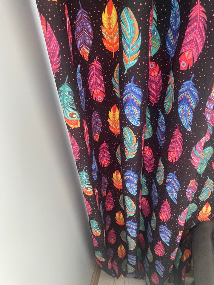 Bohem Çok Renkli Tüy Desenli Fon Perde - Görsel 3