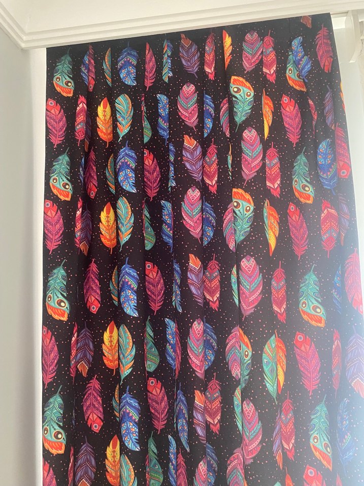 Bohem Çok Renkli Tüy Desenli Fon Perde - Görsel 2