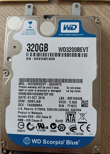 Wd WD 320 GB HD, 2+2 RAM