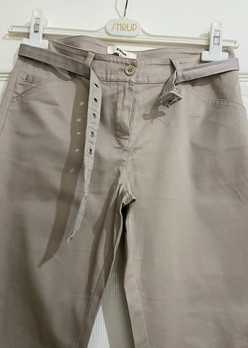 Kemer Detaylı Bej Kadın Kumaş Pantolon - Görsel 2