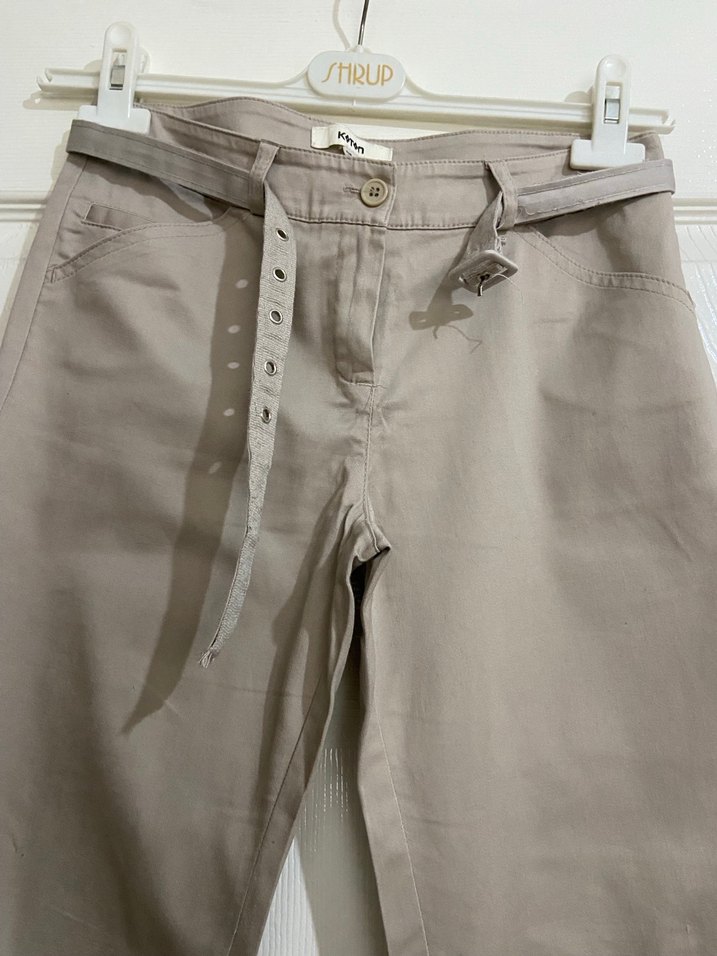 Kemer Detaylı Bej Kadın Kumaş Pantolon - Görsel 2