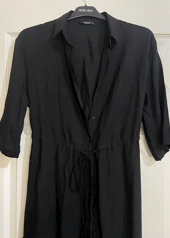 Düğmeli Siyah Uzun Gömlek Elbise - Görsel 2