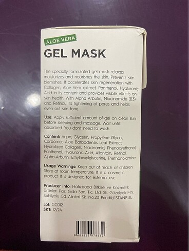 Beden Renk Jel Maske