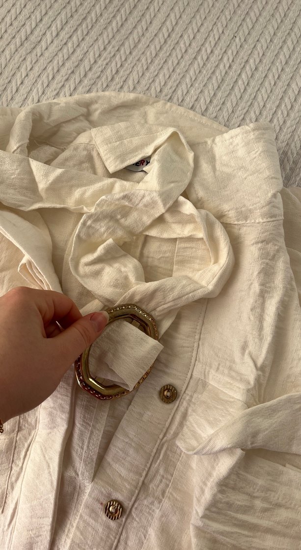 Beyaz Keten Kadın tulum - Kısa Kollu, Düğmeli - Görsel 4