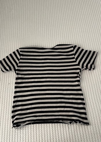Gri Çizgili Kısa Kollu  Tişört - Görsel 2