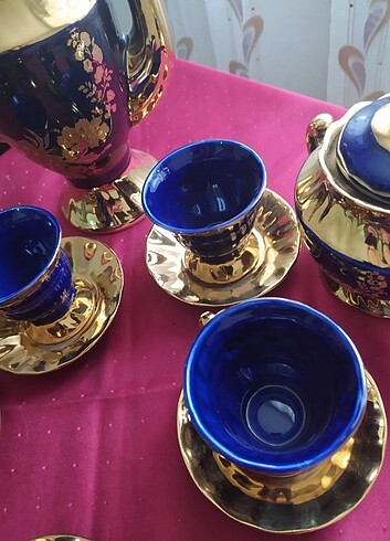 Vintage porselen çay fincanı takımı 5 kisilik kobalt mavi 
