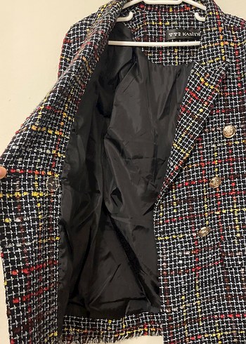 Diğer Düğmeli, Desenli Kadın Midi Blazer