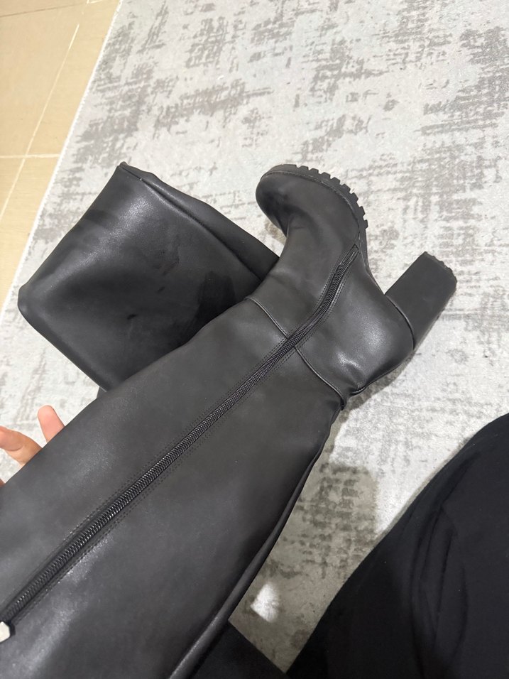 Kadın Siyah Deri Tokalı Dizüstü Topuklu çizme - Görsel 2