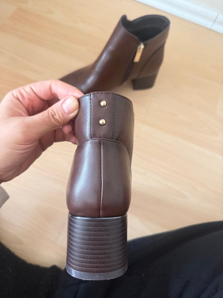 Acı kahve Deri Kadın Topuklu Bot İnci - Görsel 5