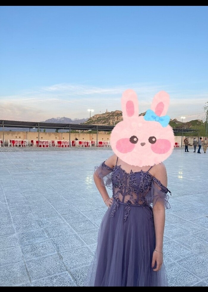 mor / lila abiye tül elbise - Görsel 2