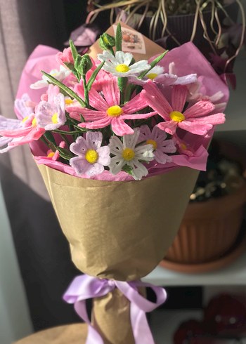 Kozmos Çiçeği Şönil Buket Pembe - Görsel 2