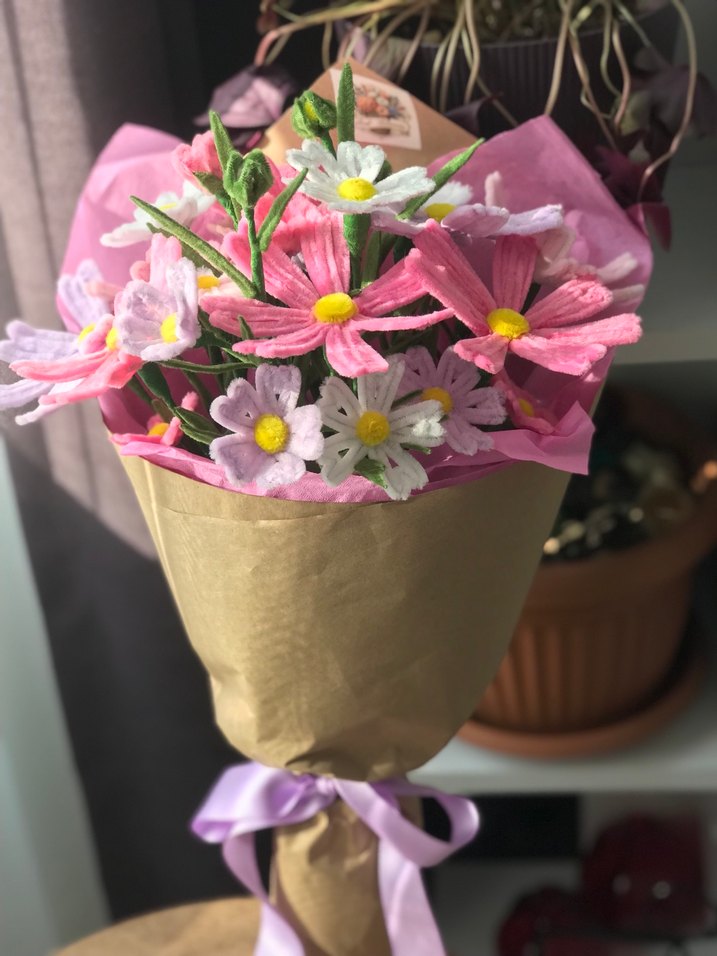 Kozmos Çiçeği Şönil Buket Pembe - Görsel 2