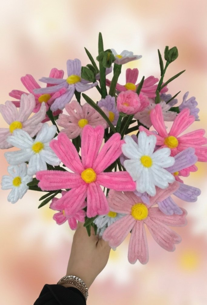 Kozmos Çiçeği Şönil Buket Pembe - Görsel 3